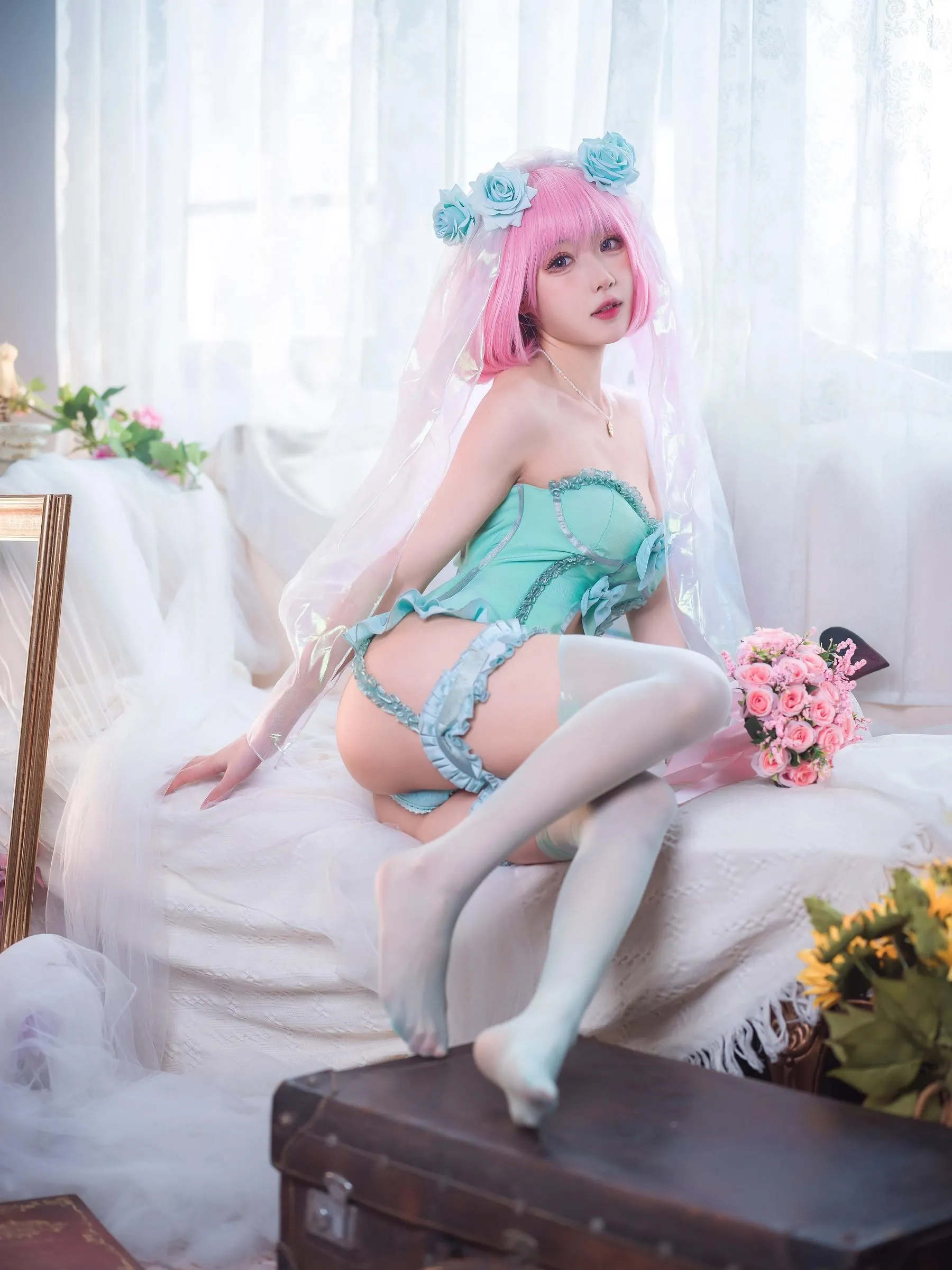 阿包也是兔娘 – NO.81 梦梦 婚纱内衣 [34P]插图5